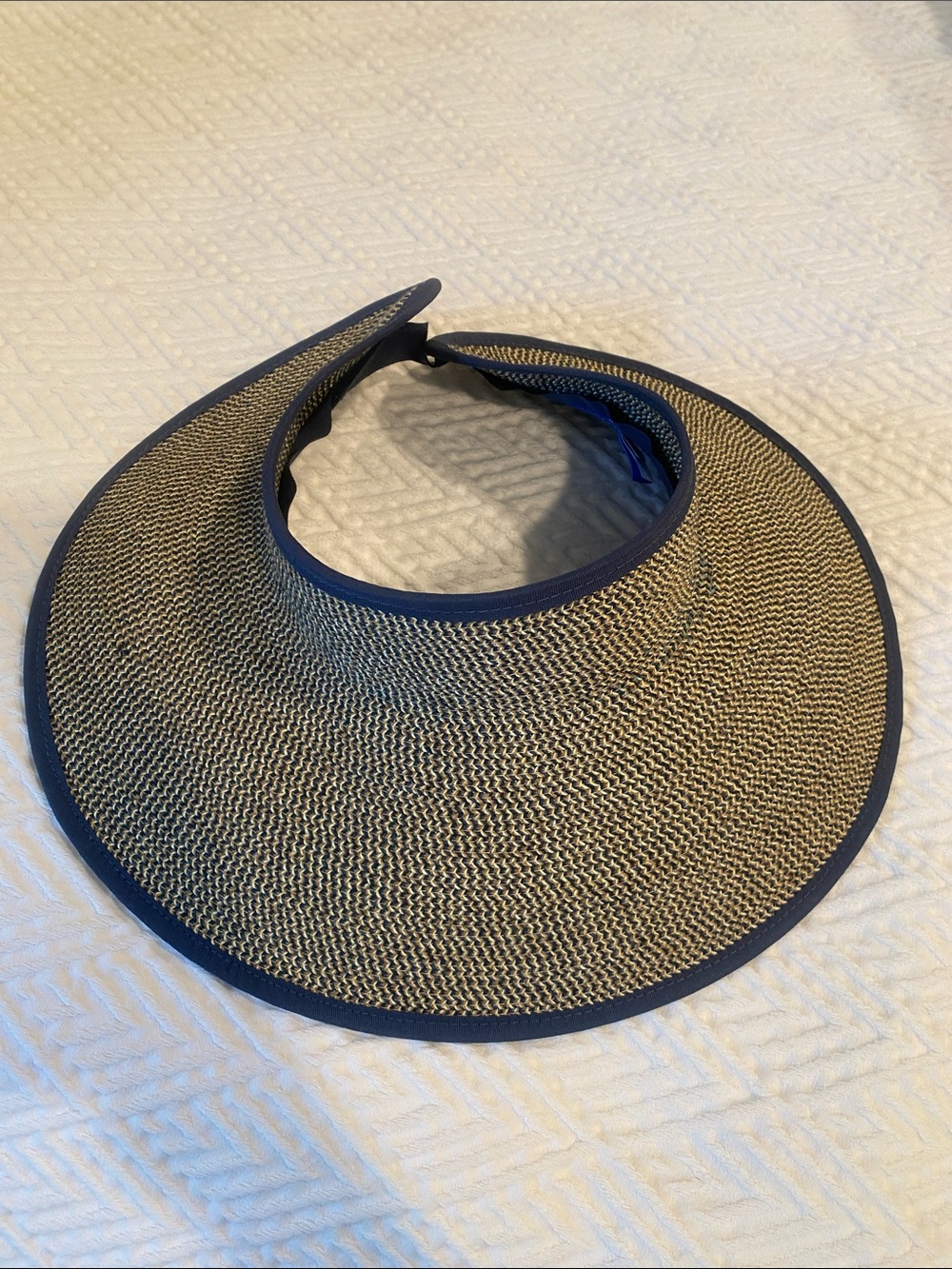 Wide Brim Straw Visor with Navy Trim